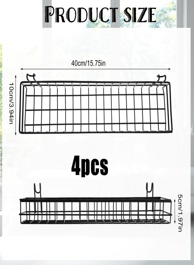 Lemecima 4 Pcs 15.75 x 3.94 x 1.97 Inch Metal Grid Wall Baskets with Hooks Grid Wall Shelves Hanging Wire Basket Multi Function Storage Organizer for Kitchen Organizing Display (Black) - Image 2